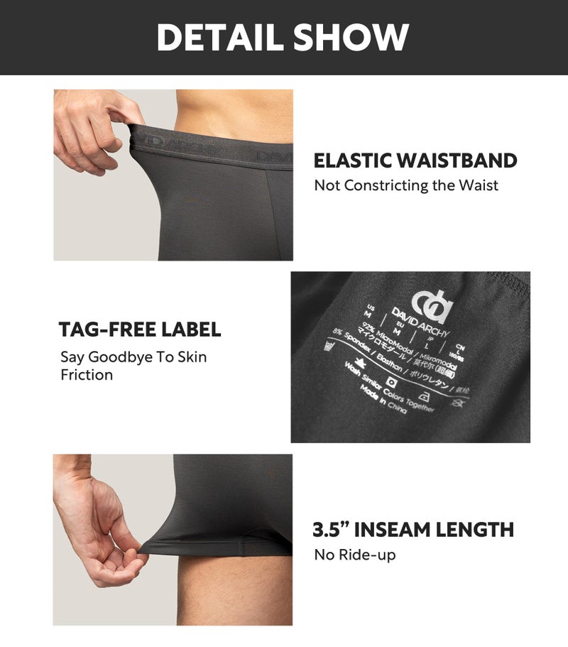 DAVID ARCHY Men's Underwear Ultra Soft Modal Support Pouch Trunks Moisture Wicking Boxer Briefs for Men 4 Packs (XL, Black) - Image 5